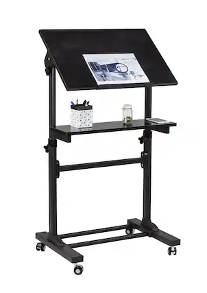 Front. Mount-It! - Mobile Stand-Up Desk With Adjustable Height, Tilt Platform & Extra Shelf for Workstation or Presentation Use - Black.