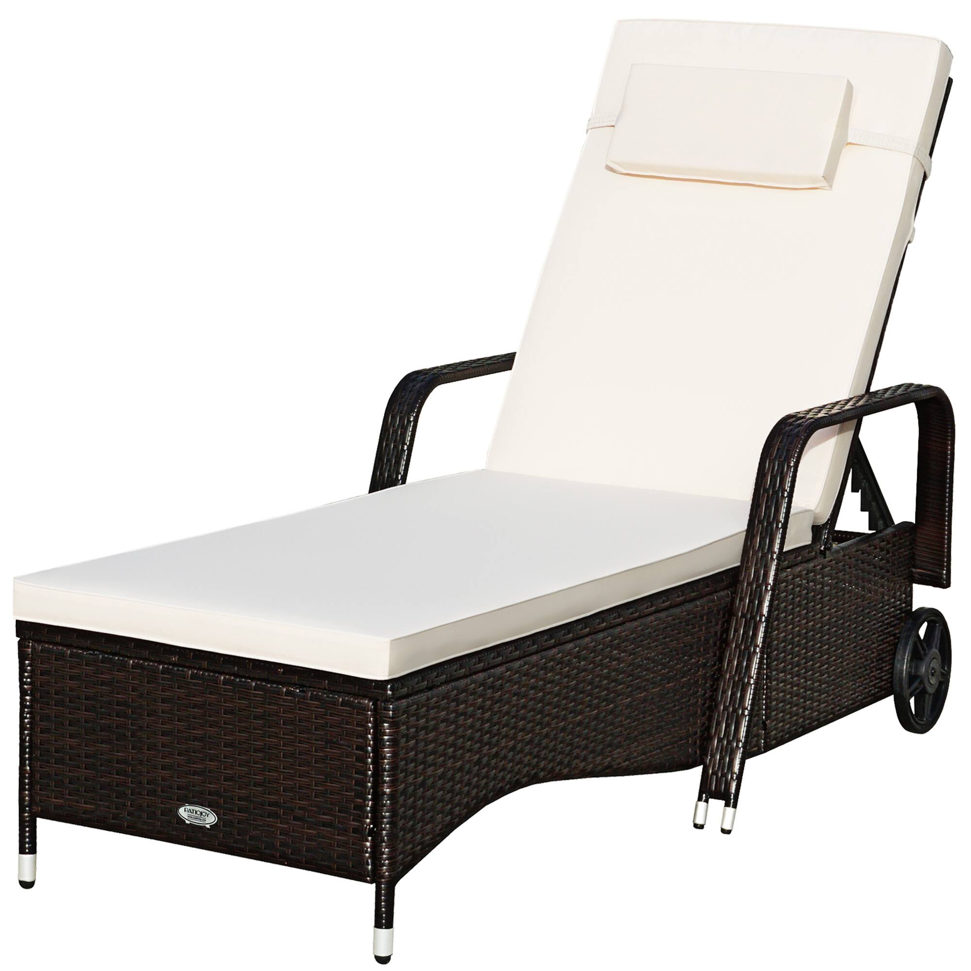Alt View 1. Gymax - Gymax Cushioned Outdoor Wicker Chaise Lounge Chair w/ Wheel Adjustable Backrest - Brown.