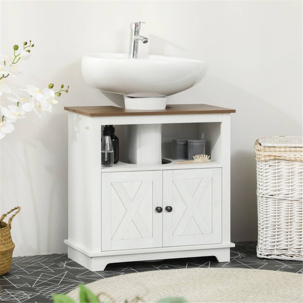 Back. SlickBlue - Modern Bathroom Cabinet with Sink and Built-In Storage - Crystal White, Walnut.