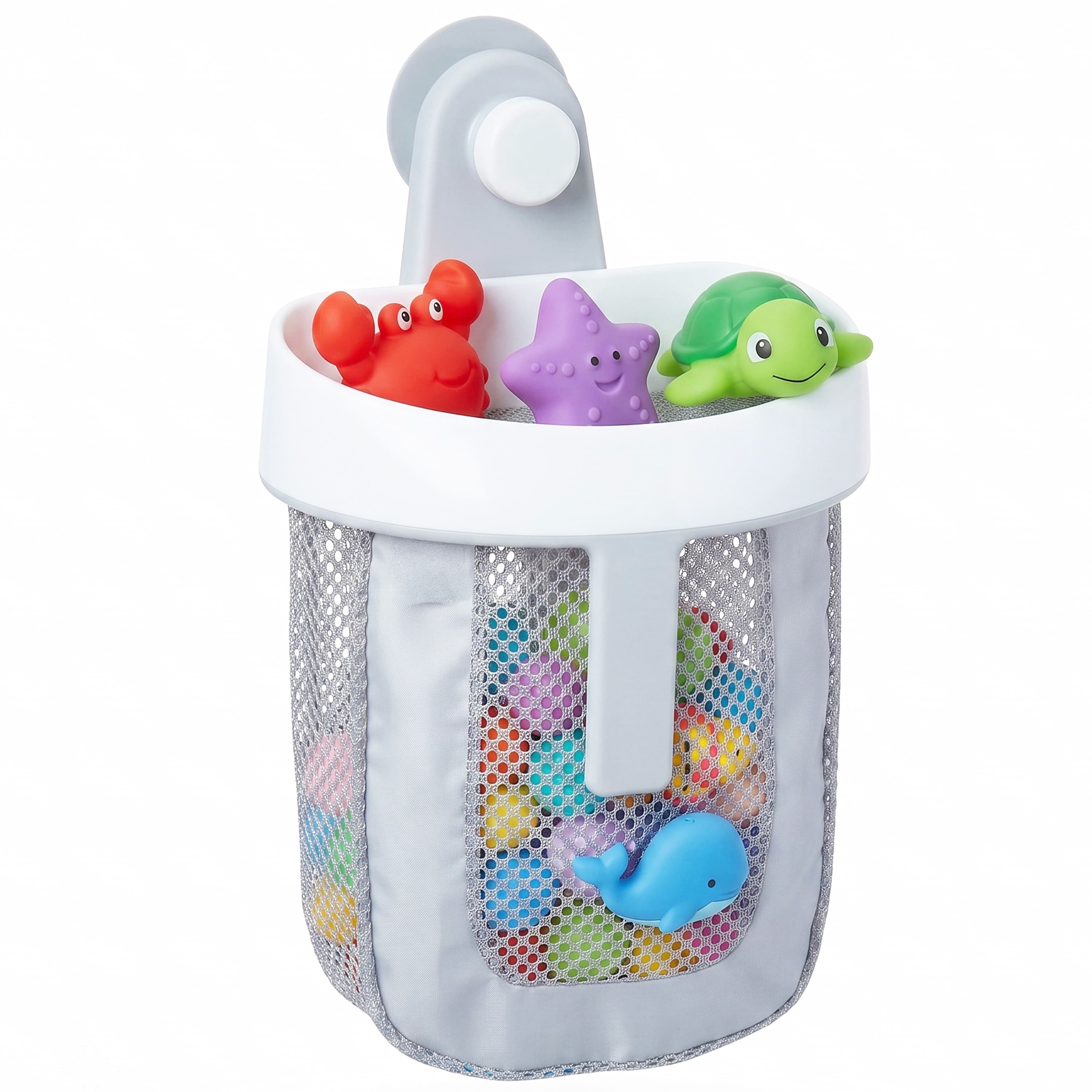 Sperric - Bath Toy Storage Organizer, 1 Gallon Mesh Hanging Holder with Suction Cup, Easy Scoop Mesh Caddy for Bathroom Cleanup - Gray