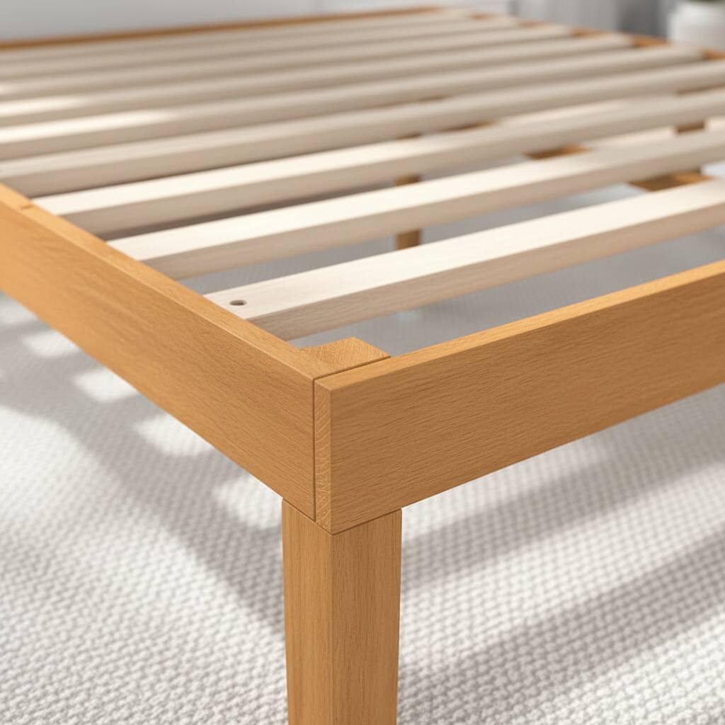 Left. AOITUN - Full Size Solid Wood Platform Bed Frame with Headboard, Minimalist Design, Noise-Free Slats, No Box Spring - wood.