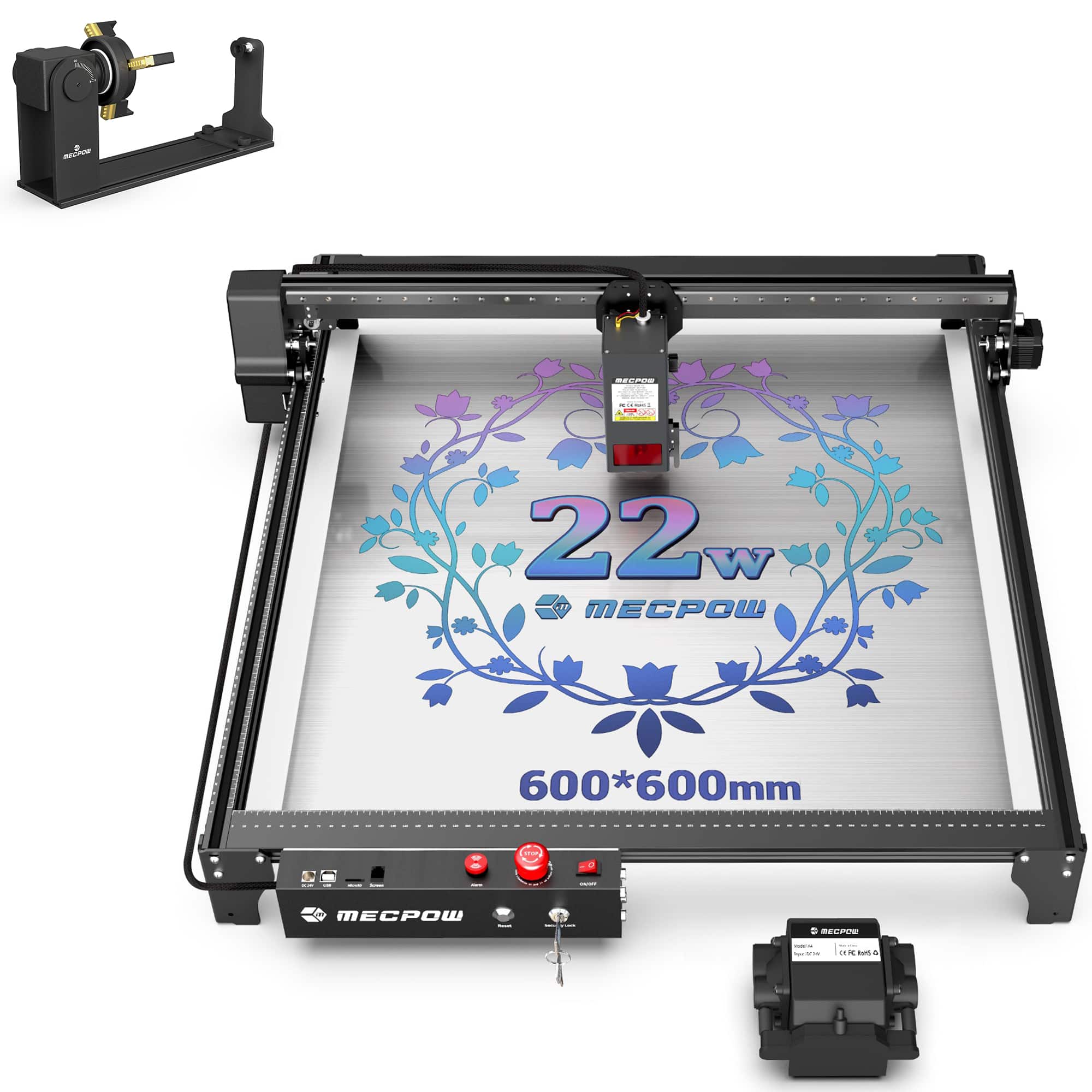 Mecpow - X5 Laser Engraver & G5 Rotary Roller Module Combo Set, High-Speed Cutting & Precision Engraving for Wood Metal Acrylic