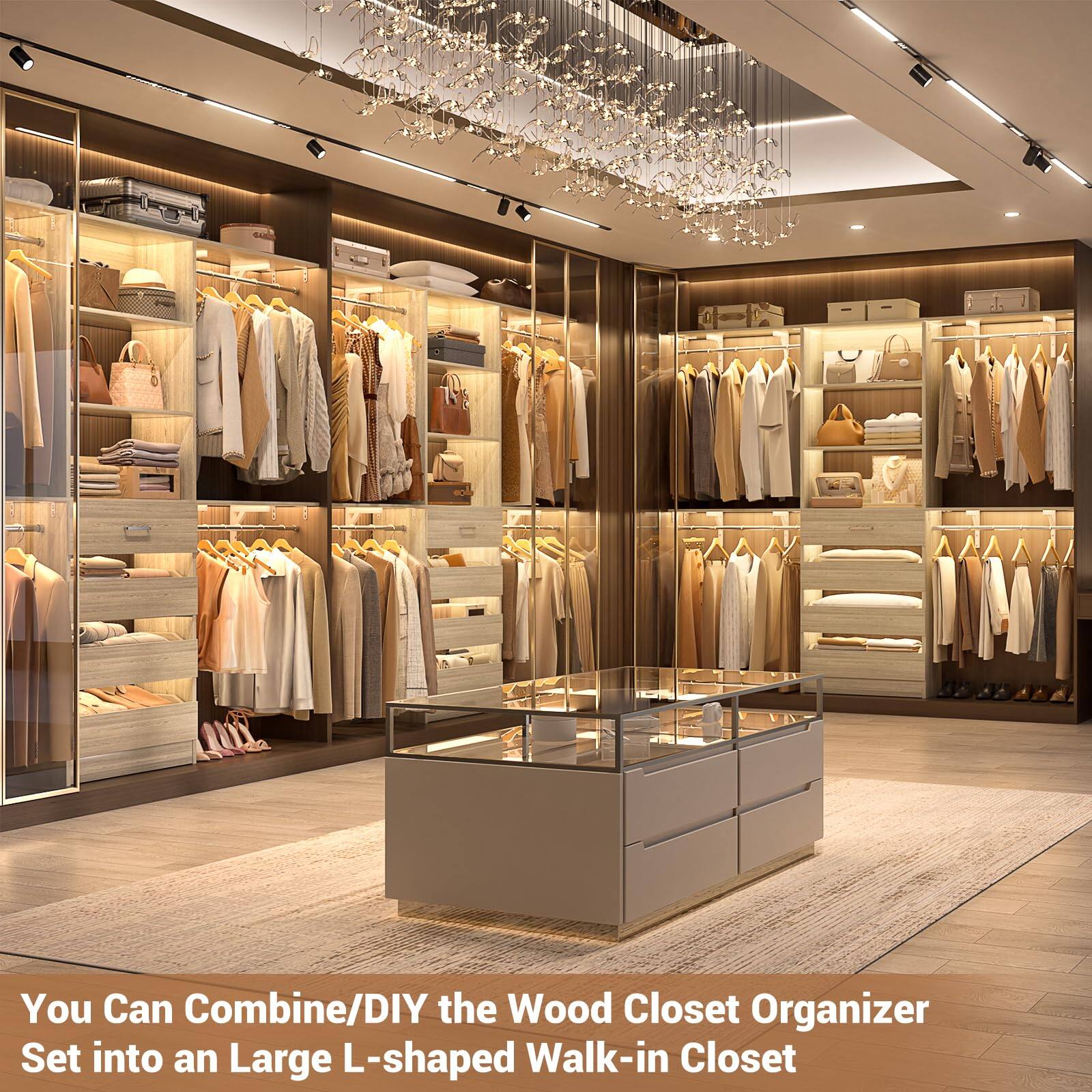 You Can Combine/DIY the Wood Closet Organizer Set into an Large L-shaped Walk-in Closet