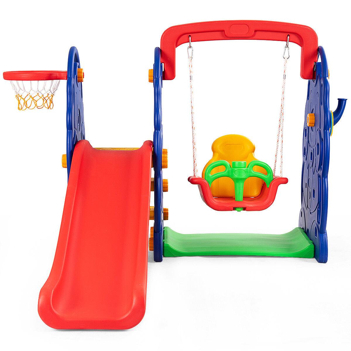 Alt View 9. Costway - Costway 3 in 1 Junior Children Climber Slide Swing Seat Basketball Hoop Playset Backyard - Multicolor.