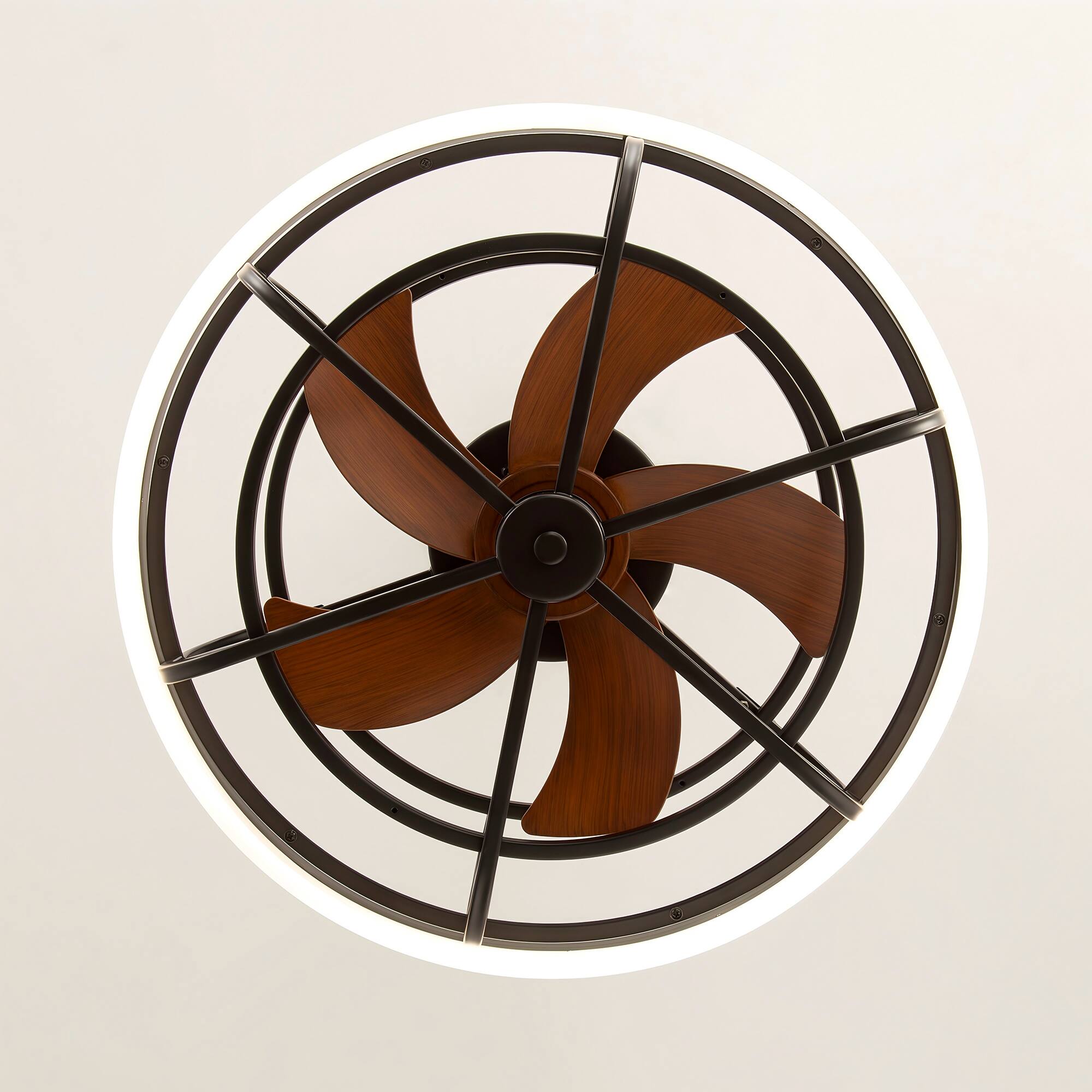 Alt View 9. Breezary - 19.7" Indoor Cage Ceiling Fan with 3-Color Light, 5 ABS Blades, DC Motor, 6''/10'' Downrods & Memory Function - Matte Black.
