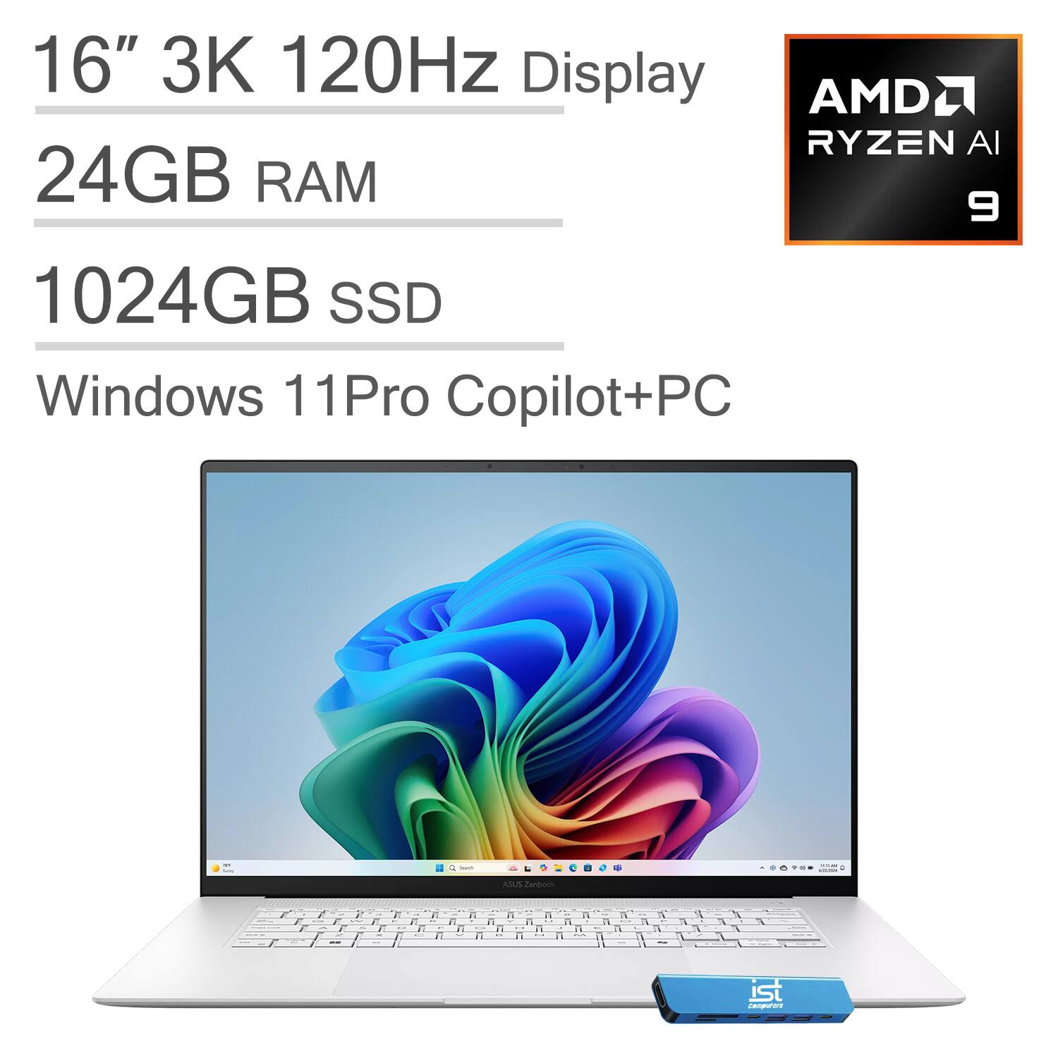 ASUS - Zenbook S 16 Laptop - 16” 3K OLED Touchscreen- Copilot+ PC - AMD Ryzen AI 9 365 - 24GB RAM - 1TB SSD - Win11Pro - AMD Ryzen AI 9 - Scandinavian White price history on PriceWatchPro