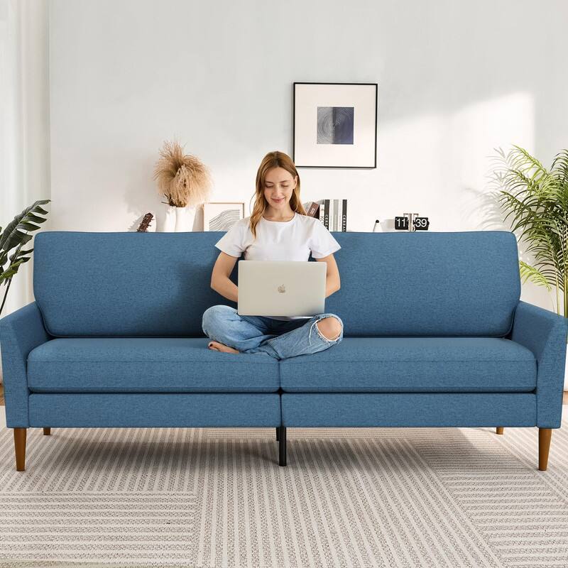 Alt View 4. Dyonery - Dyonery 88" Loveseat Sofa, Comfy Corduroy Couches for Living Room, Modern Oversized Love Seat Sofa - Blue.