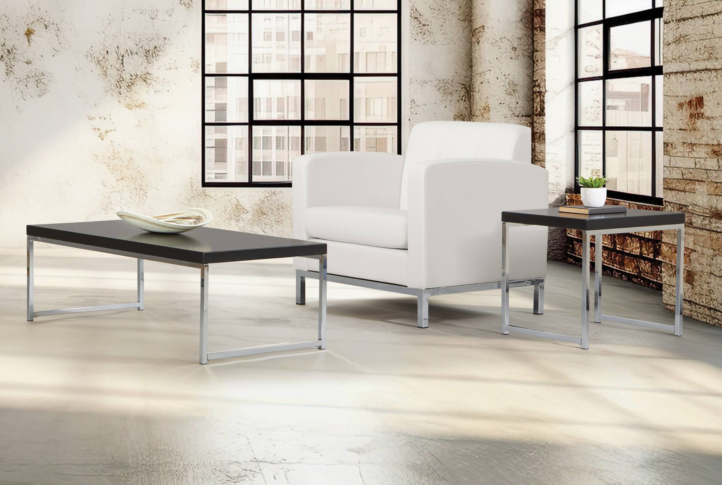 Alt View 2. OSP Home Furnishings - Wall Street Coffee Table - Black / Chrome Finish.