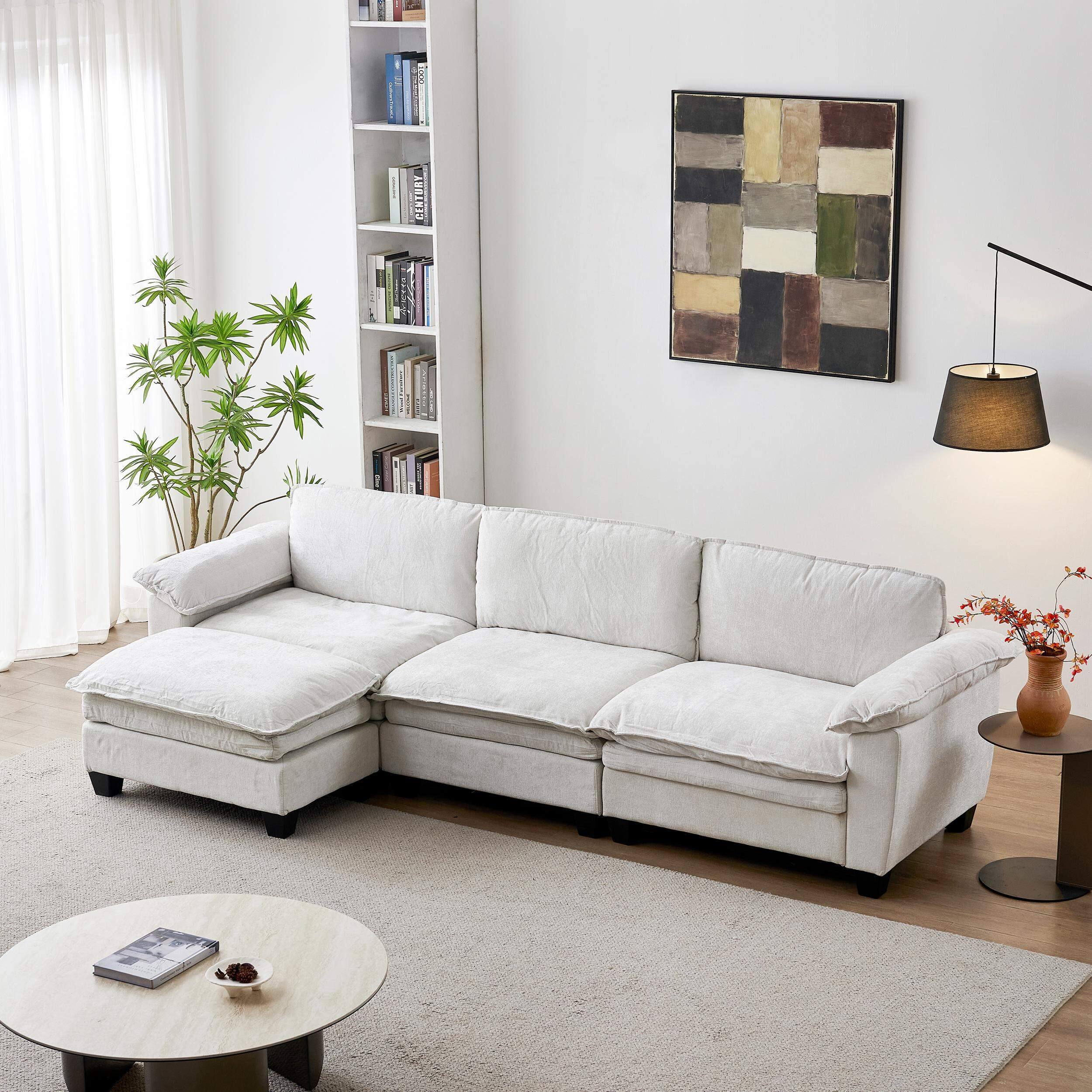 Alt View 1. Roomtec - Living Room Furniture Sofa Luxury Couch with Ottoman Soft Chenille Upholstered L Shape Sofa Beige - Beige.
