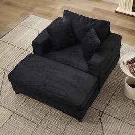 Trinkets Crazed - Chaise Lounge Chair Indoor, Oversized Corduroy Upholstered Sofa Bed With Removable Storage Ottoman - Black