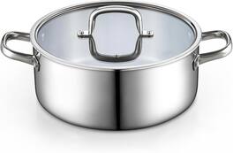 Cook N Home - Classic 7 Quart Tri-Ply Clad S/S Stockpot Cooking with Lid for Pasta, Soup, Spaghetti,Canning, Boiling, Simmer,Oven Safe - Stainless Steel