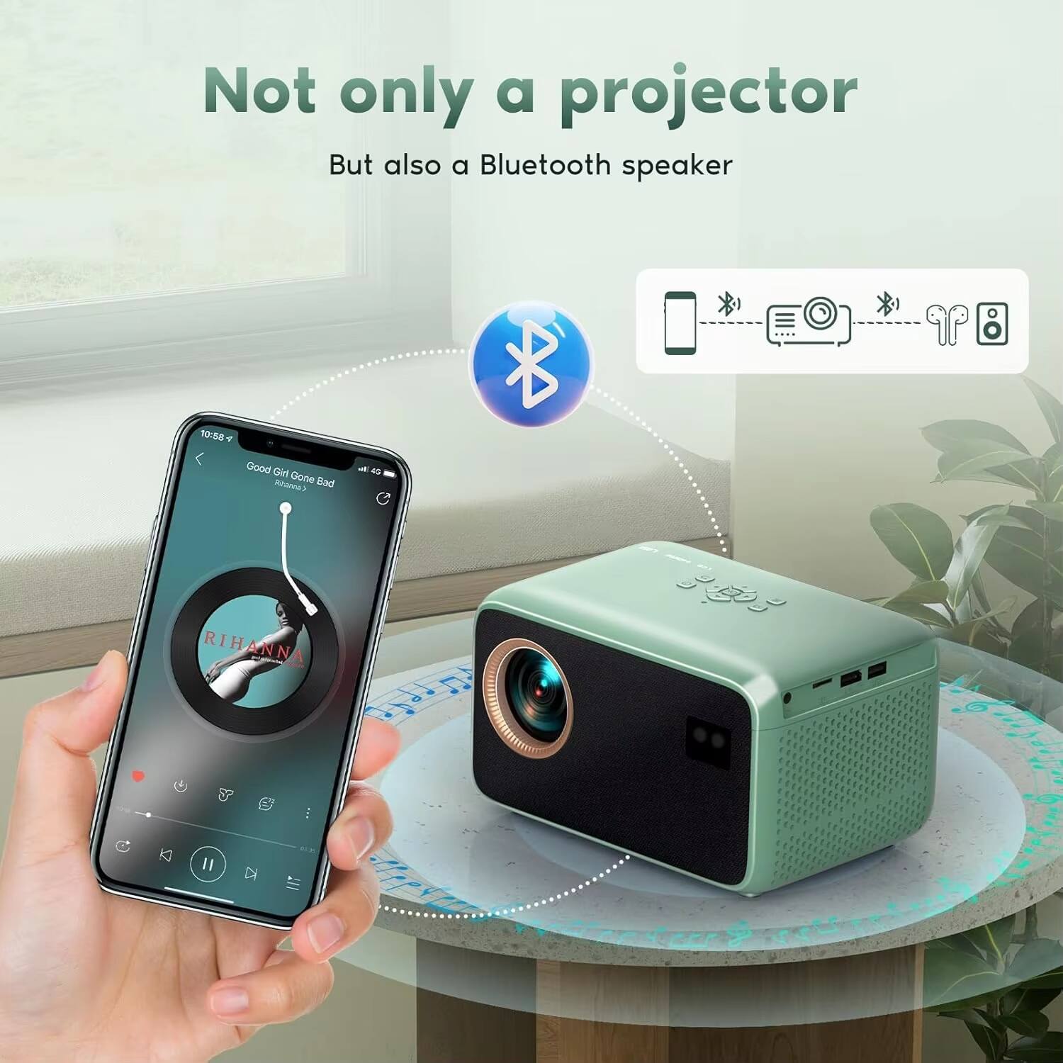 Not only a projector  
But also a Bluetooth speaker  

Good Girl Gone Bad  
Rihanna