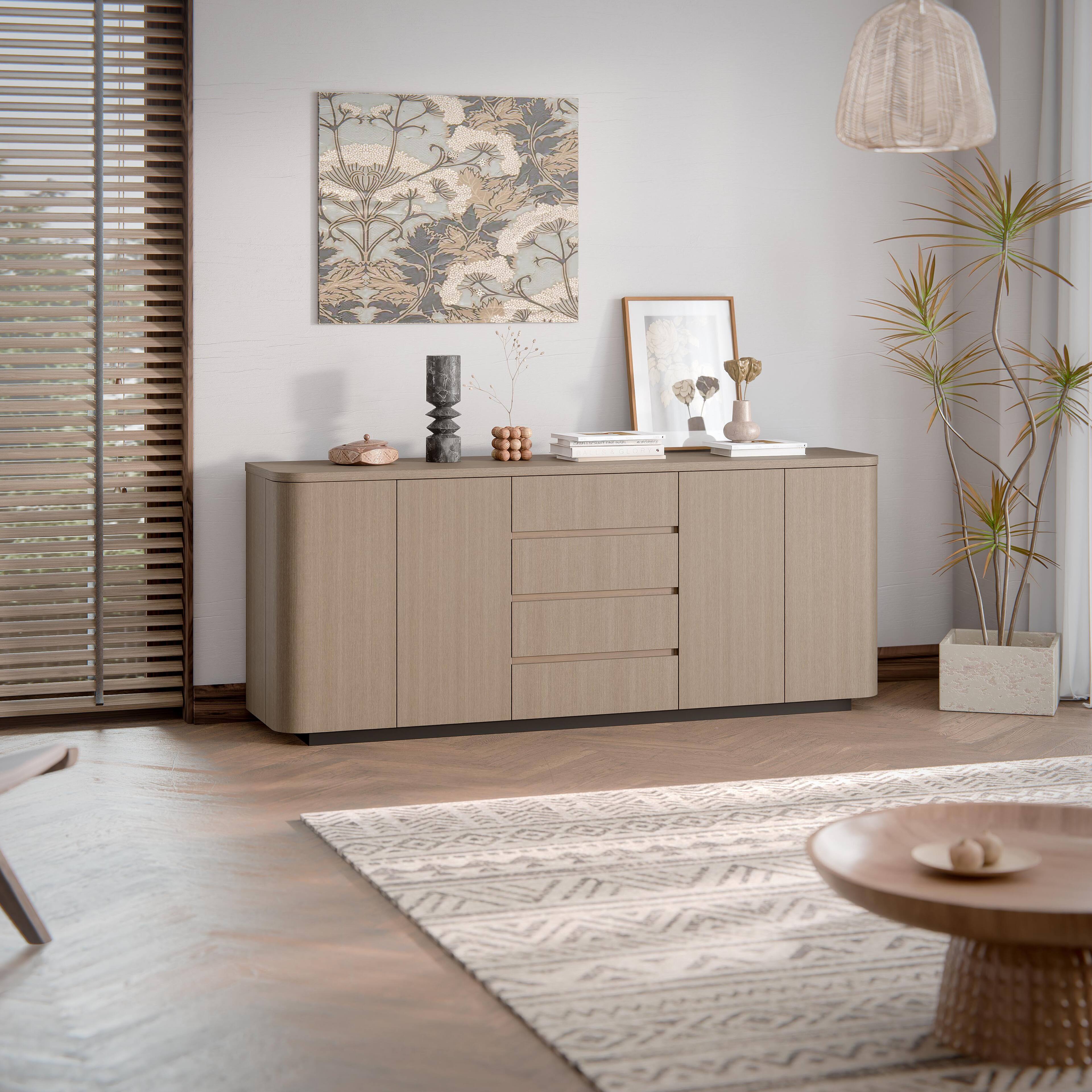 Back. Homsee - Homsee Modern Storage Cabinet with Drawers and Shelves, Waterproof Top, Smooth Slides & Rounded Corners for Living Room - Wooden.