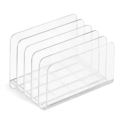 Front. TRU RED - TRU RED™ 5-Compartment Plastic Desk Organizer, Clear (TR62285) - Clear.