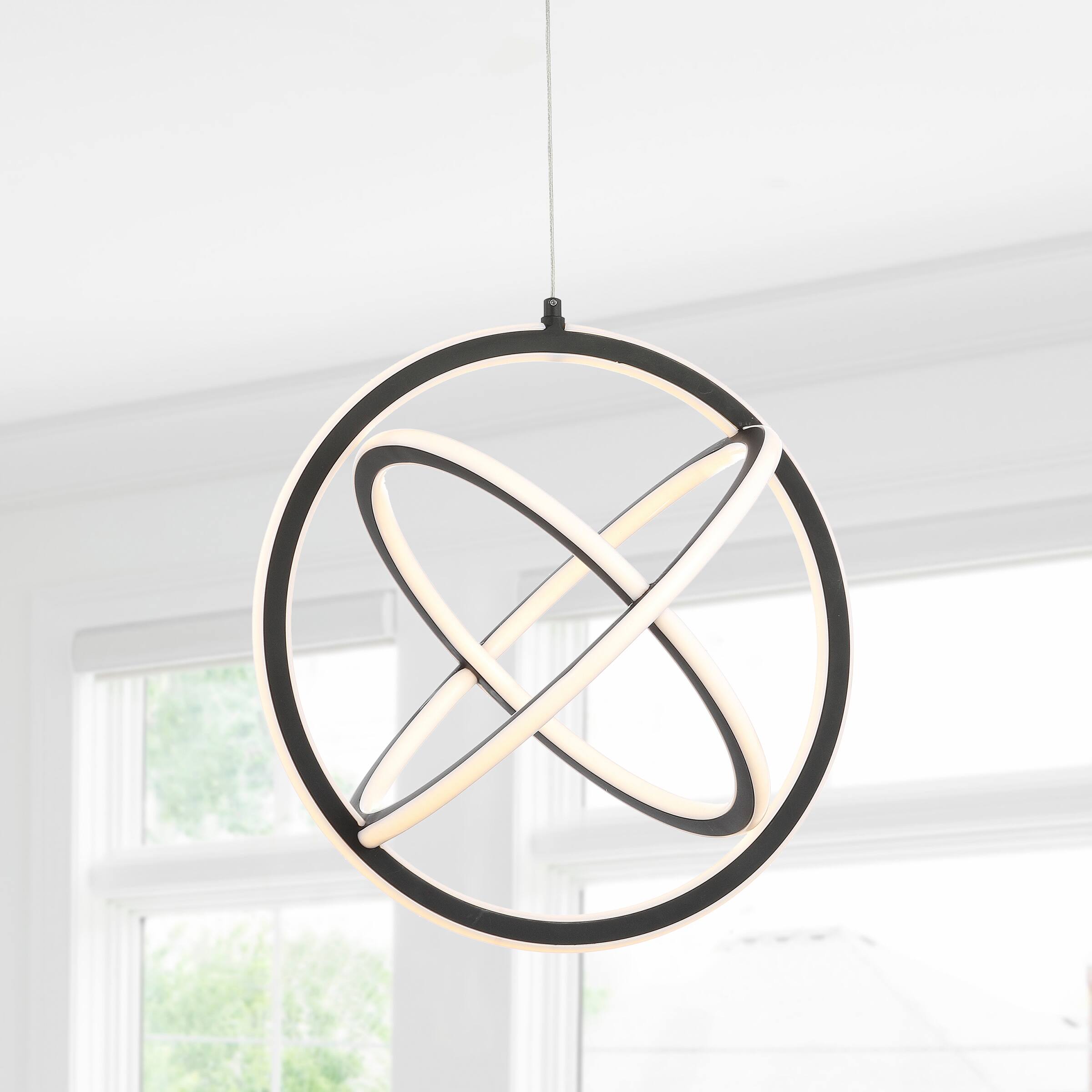 Alt View 1. Jonathan Y - Orbit 16.5" Adjustable Integrated LED Metal Pendant, Black - Black.