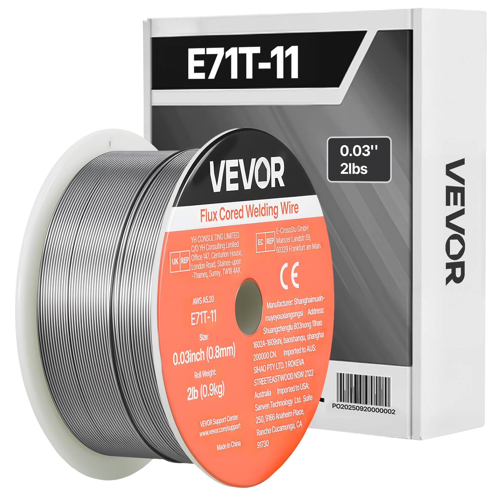 VEVOR - Flux Core MIG Welding Wire, E71T-11 0.03-inch 2 LBS, Gasless Mild Steel Welding Wire with Low Spatter - Silver-Gray