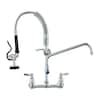 Front. VEVOR - Wall-Mounted Brass Kitchen Faucet, 21" Tall, 8" Installation Width, Includes 12" Rotating Spout and Pull-Down Sprayer - Silver.