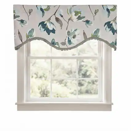 Front. RLF Home - RLF Home 100% Cotton Elmina Trimmed Cornice Lined Window Valance 50" x 17" Turquoise - Turquoise.