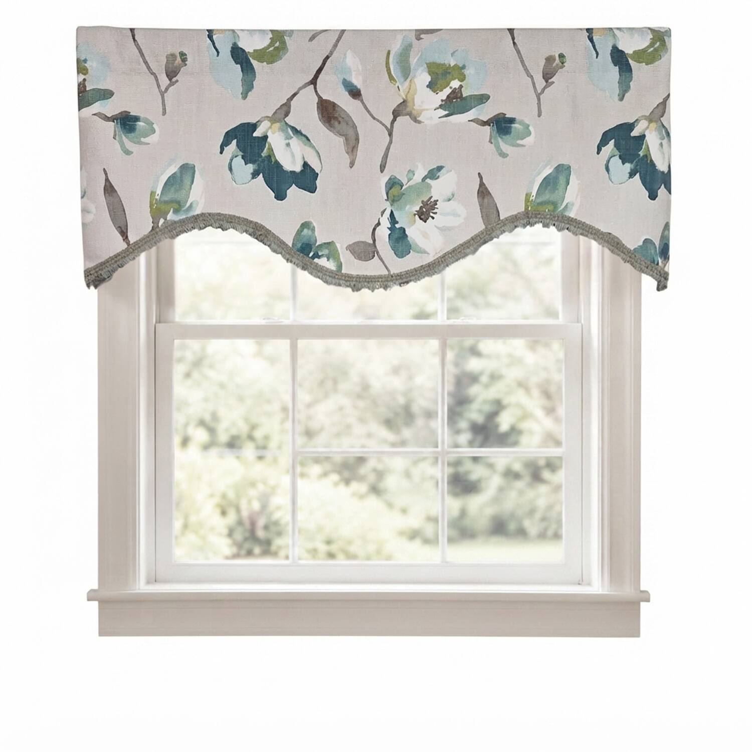 Front. RLF Home - RLF Home 100% Cotton Elmina Trimmed Cornice Lined Window Valance 50" x 17" Turquoise - Turquoise.