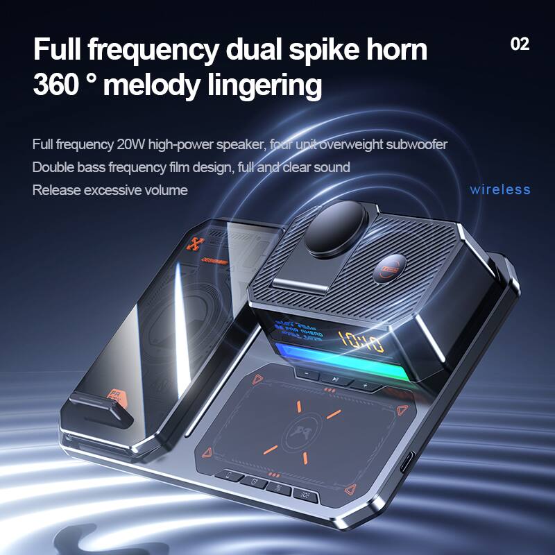 Full frequency dual spike horn 360° melody lingering

Full frequency 20W high-power speaker, four unit overweight subwoofer

Double bass frequency film design, full and clear sound

Release excessive volume

wireless