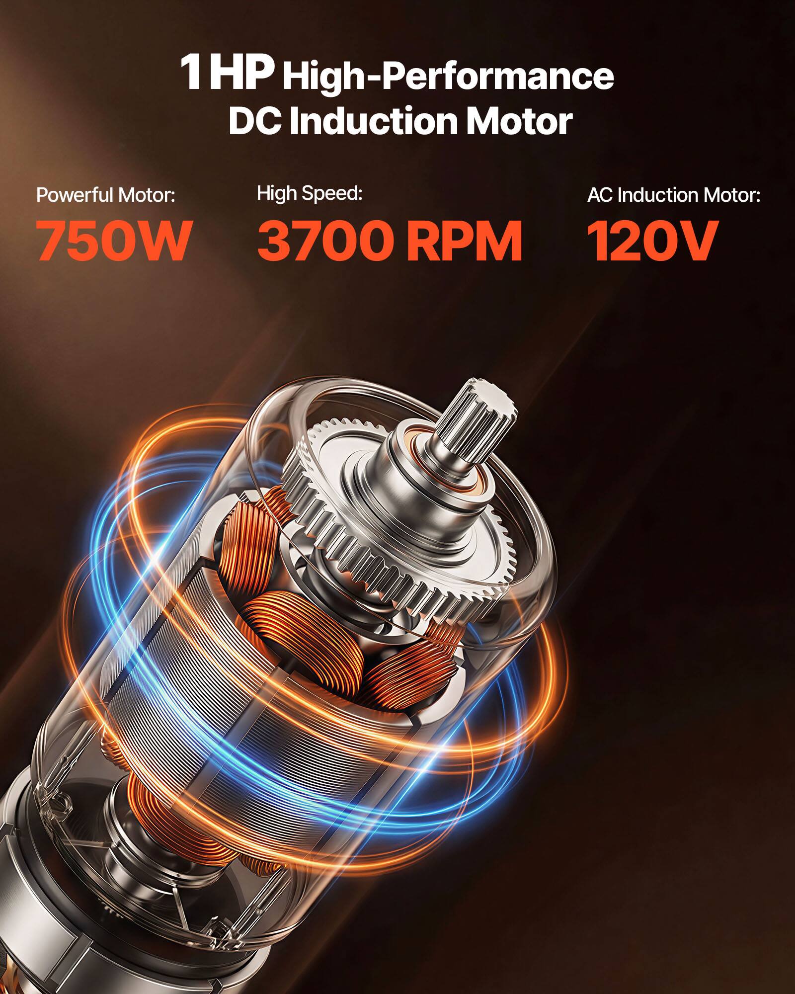 1 HP High-Performance DC Induction Motor

Powerful Motor: 750W

High Speed: 3700 RPM

AC Induction Motor: 120V