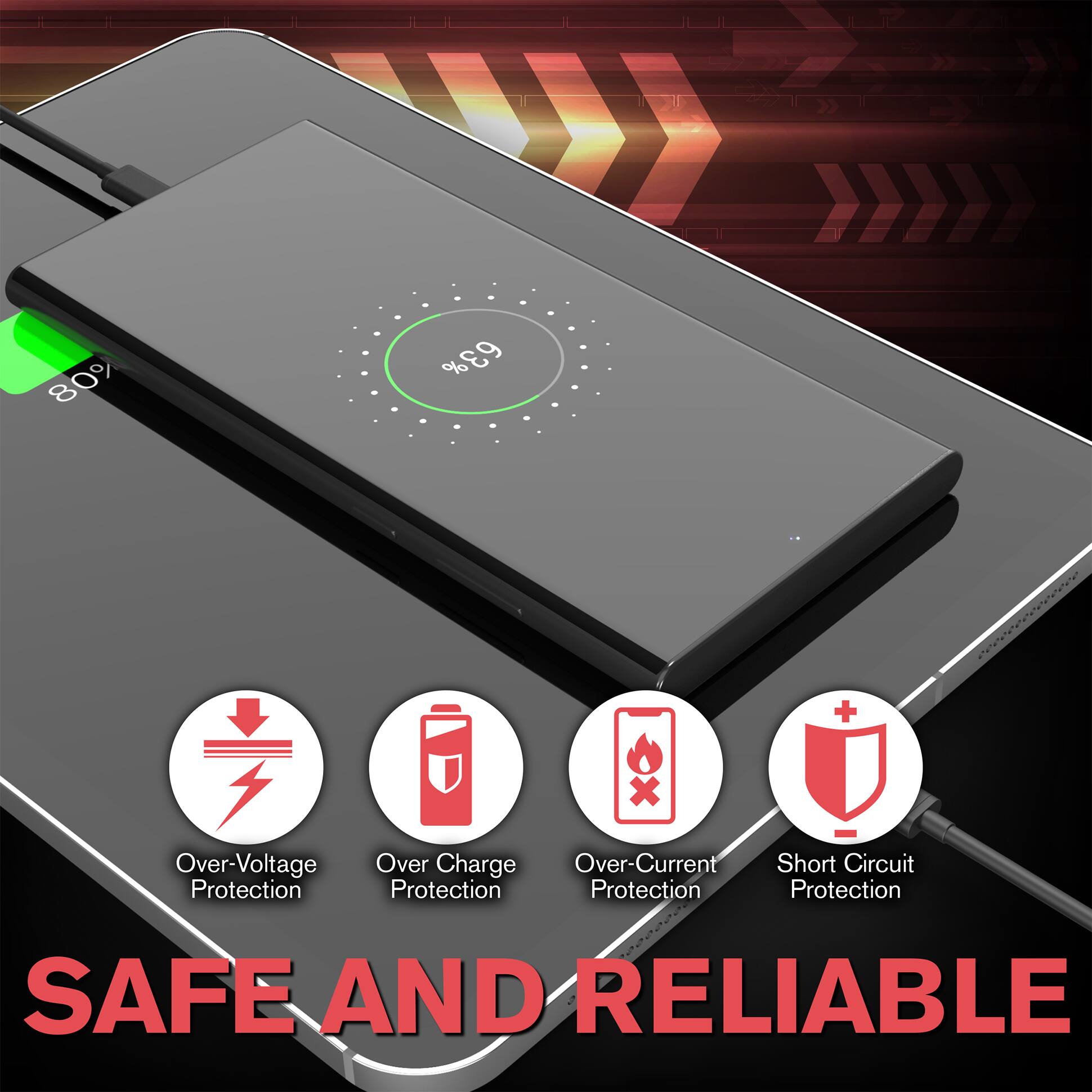 80% 63%  
Over-Voltage Protection  
Over Charge Protection  
Over-Current Protection  
Short Circuit Protection  
SAFE AND RELIABLE