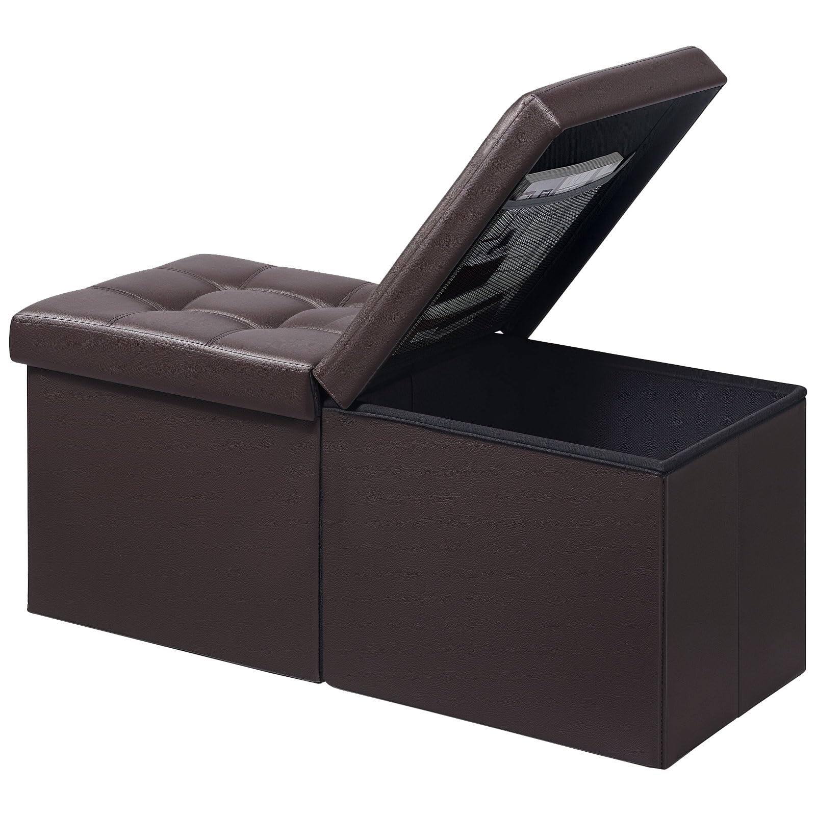 JETRANSPORT - Footrest Ottoman Bench Storage 34inch Black Leather Footstool Coffee Table Padded Seat Chest Blanket Store - Brown-leather