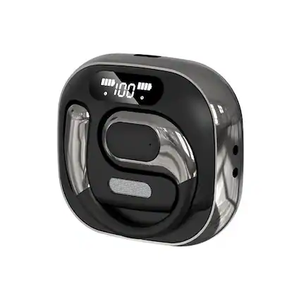 Front. PRIMEPLUS - Open-Ear Bone Conduction Bluetooth Earbuds, HiFi Lossless Sound, BT 5.3, Painless Non-In-Ear Design, LED Display - Black.