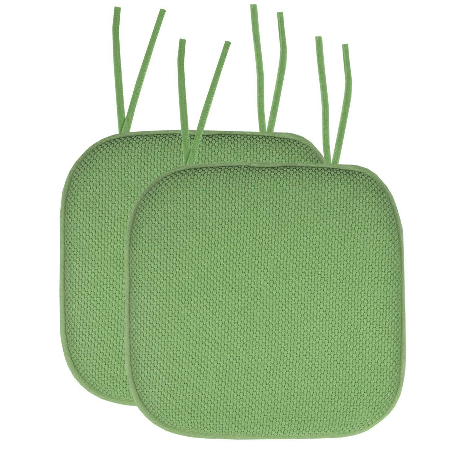 Front. Sweet Home Collection - Honeycomb Memory Foam Non-Slip 16" x 16" Chair Cushion Pad with Ties, 2-Pack - Green.