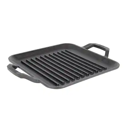 Front. Lodge - 11" Cast Iron Square Grill Pan - Chef Collection - Pre-Seasoned - Versatile - Indoor & Outdoor - Heat Retention - Black.