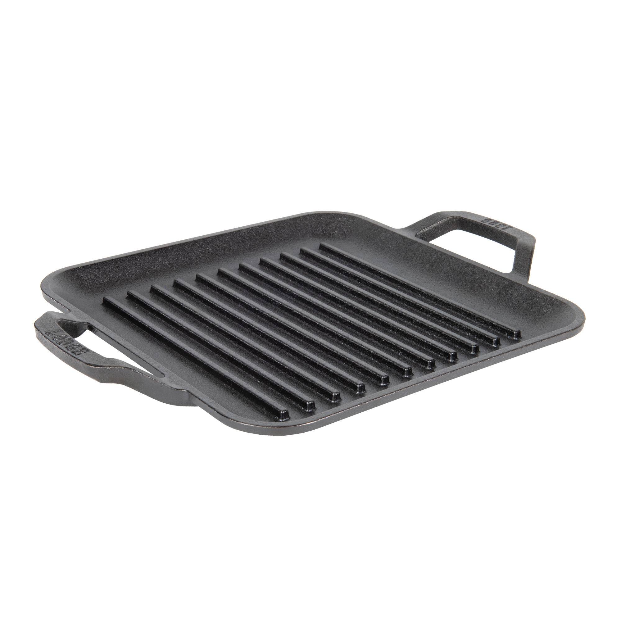 Front. Lodge - 11" Cast Iron Square Grill Pan - Chef Collection - Pre-Seasoned - Versatile - Indoor & Outdoor - Heat Retention - Black.
