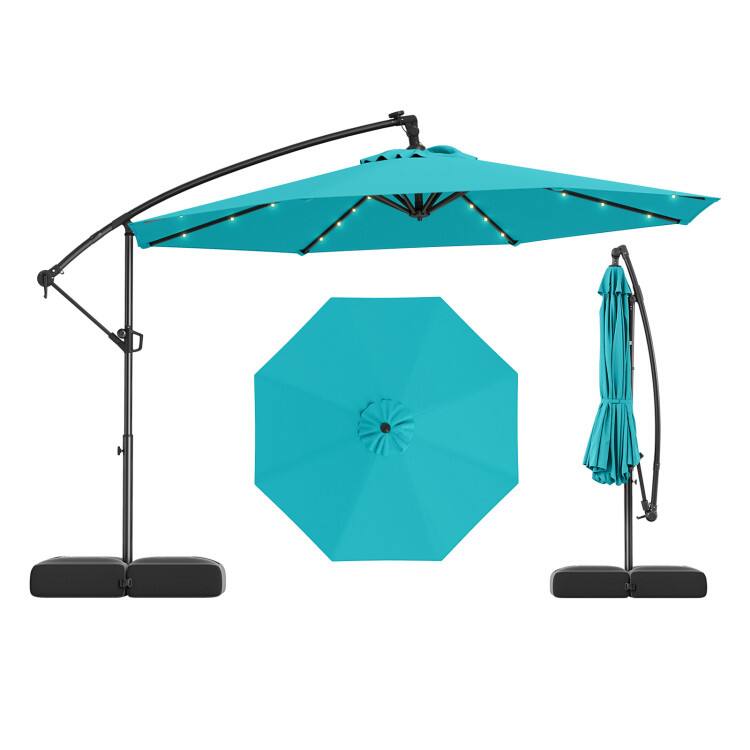 Alt View 2. Mondawe - 10 ft Solar Offset Patio Umbrella with Base 32 LED Lights 360 Rotation for Patio - Blue.