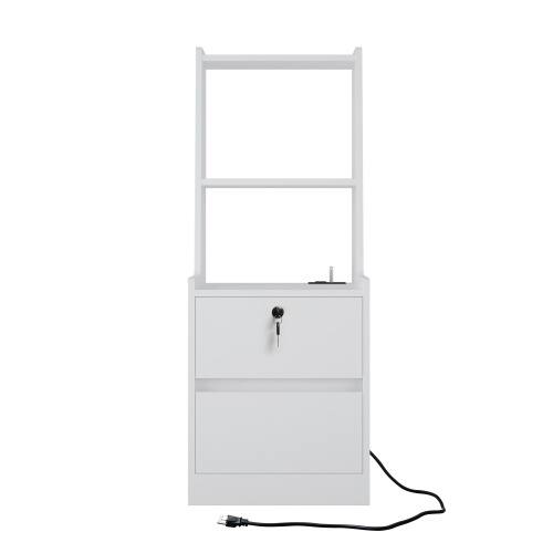 Alt View 2. LUCKY ONE - Nightstand with Charging Station Night Light Bookshelf Storage Cabinet - White.