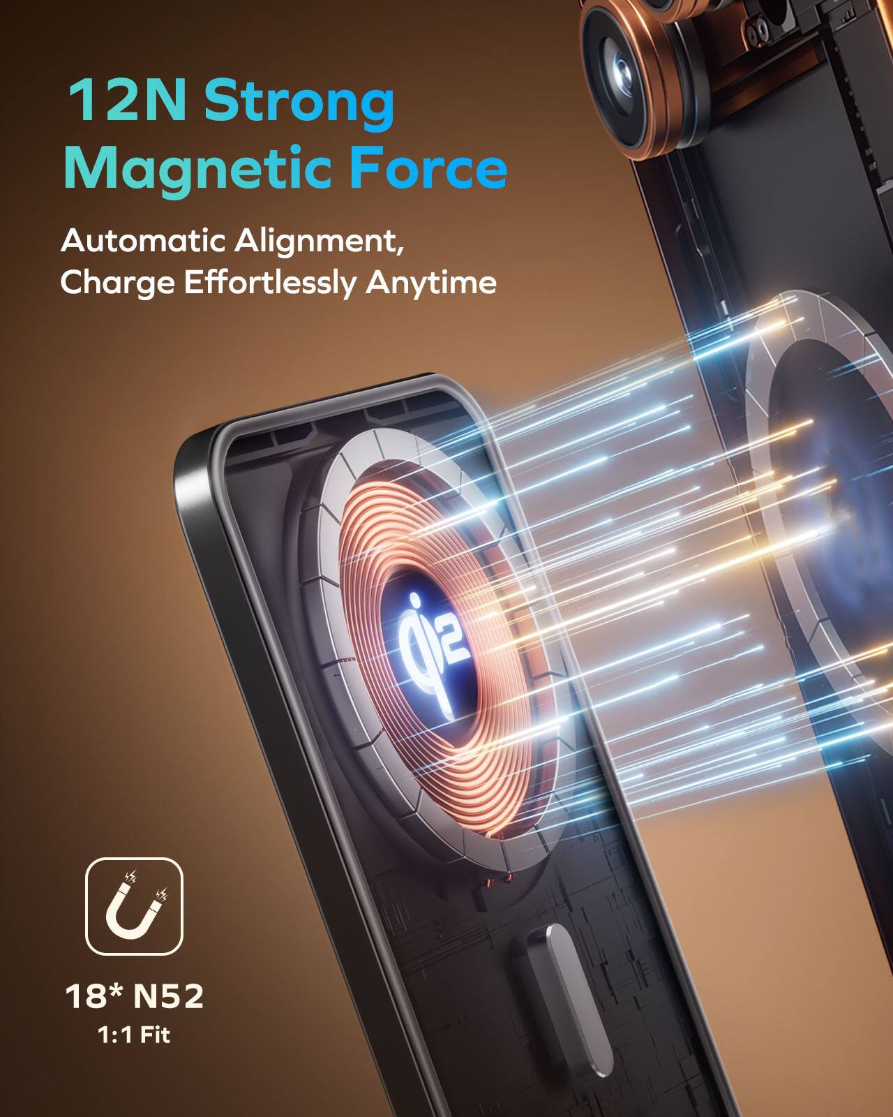 12N Strong Magnetic Force  
Automatic Alignment, Charge Effortlessly Anytime  

18* N52  
1:1 Fit