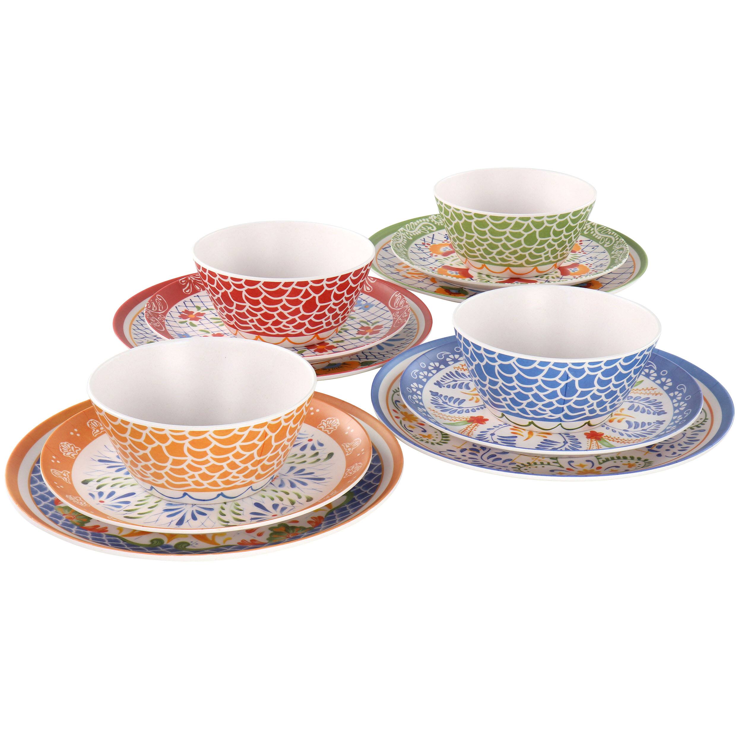 Alt View 5. Laurie Gates - Laurie Gates California Designs Tierra 12 Piece Bamboo Fiber Dinnerware Set in Multi-Color - Multi-Colored Floral Print.
