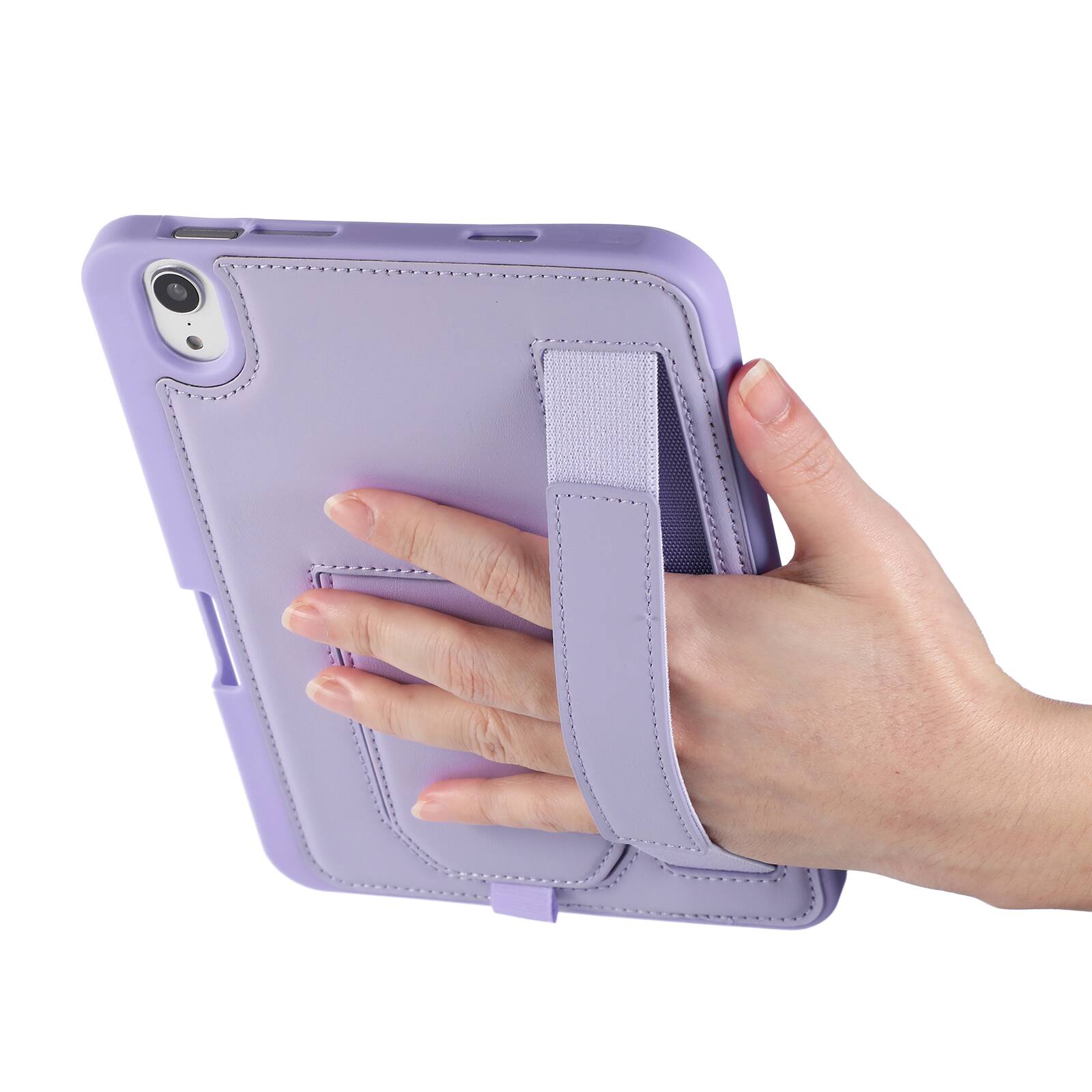 Alt View 2. Dteck - Shockproof Case for Apple iPad mini (A17 Pro) 2024 with Hand Strap and Foldable Stand, PU Leather TPU Protective Cover - Purple.