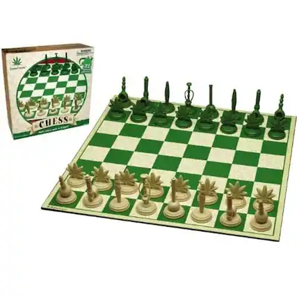 Front. ICUP - Stoneware Marijuana Themed Chess Set - Green.