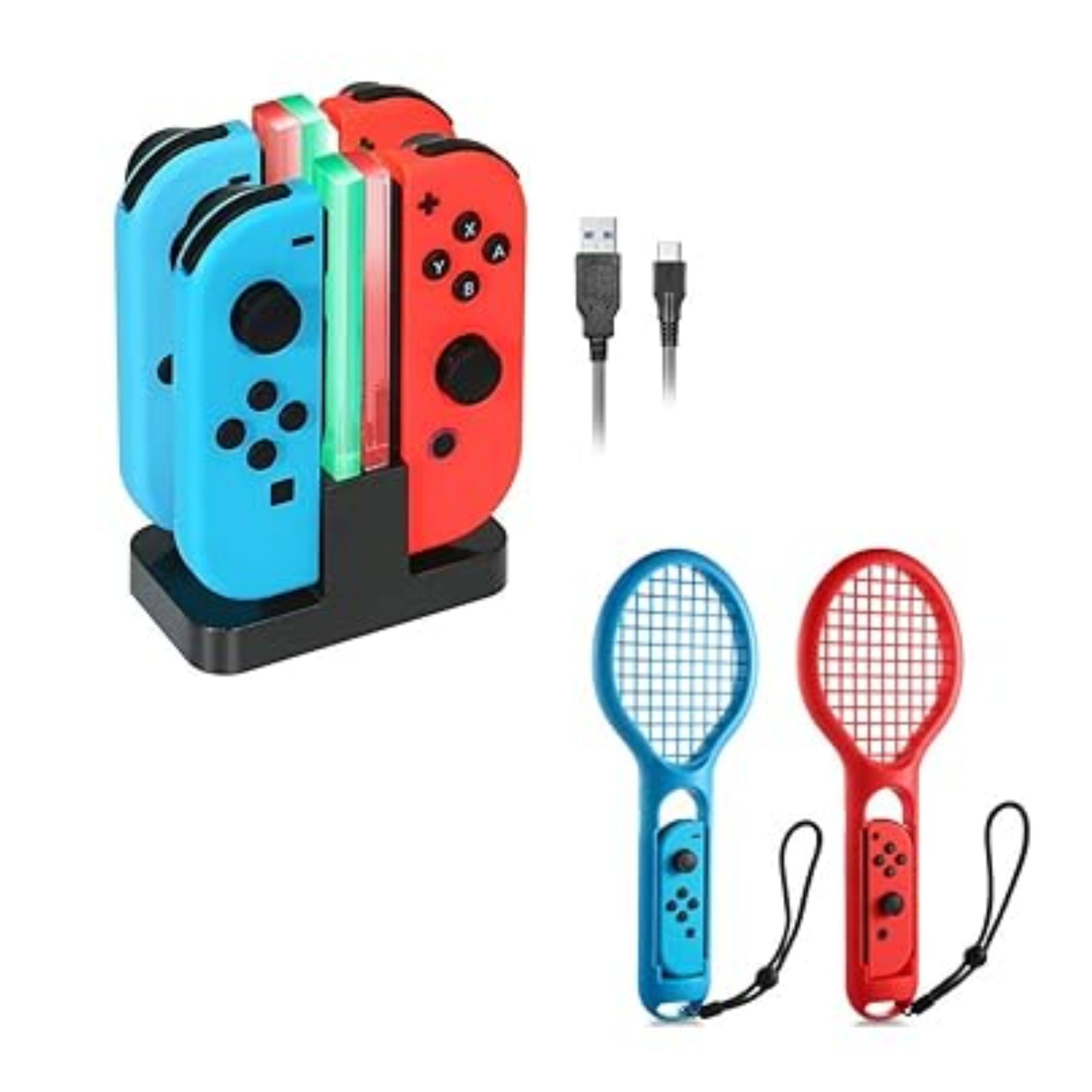 Left. Kitcheniva - Real Rackets Twin Set For Switch With Motion Control And Active Gameplay Experience - Blue And Red.