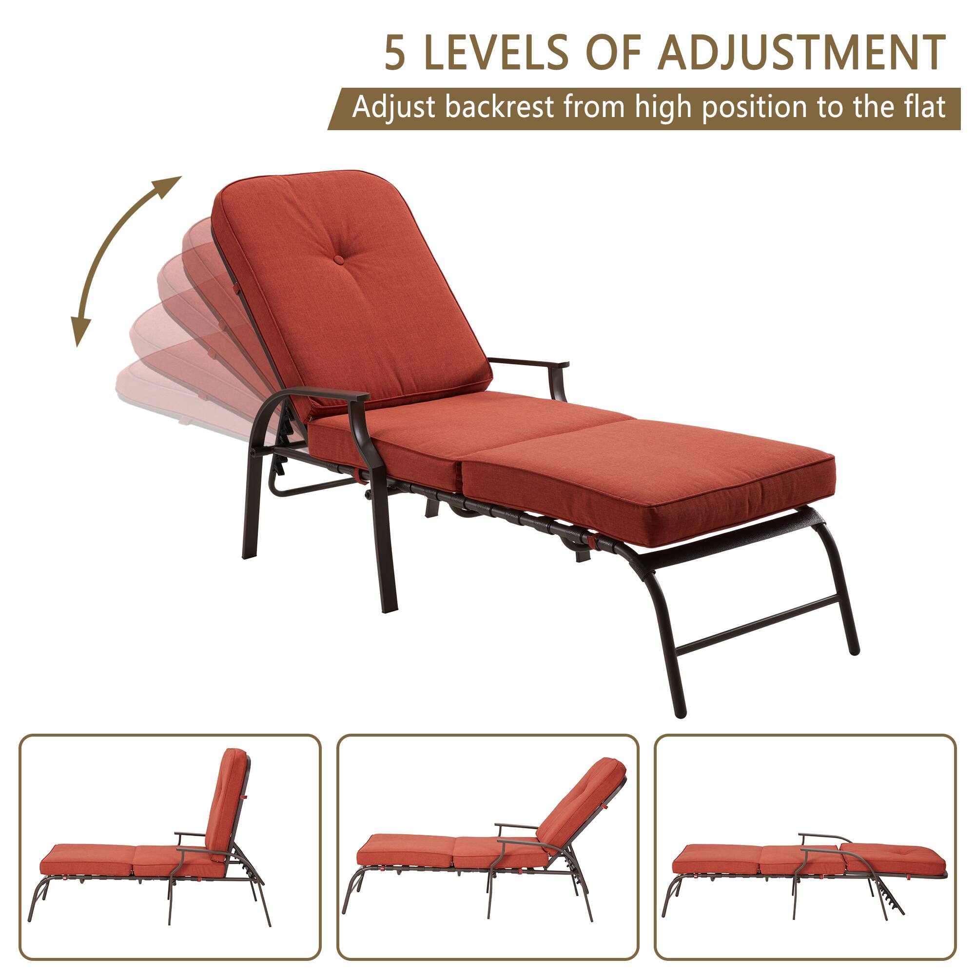 5 LEVELS OF ADJUSTMENT  
Adjust backrest from high position to the flat