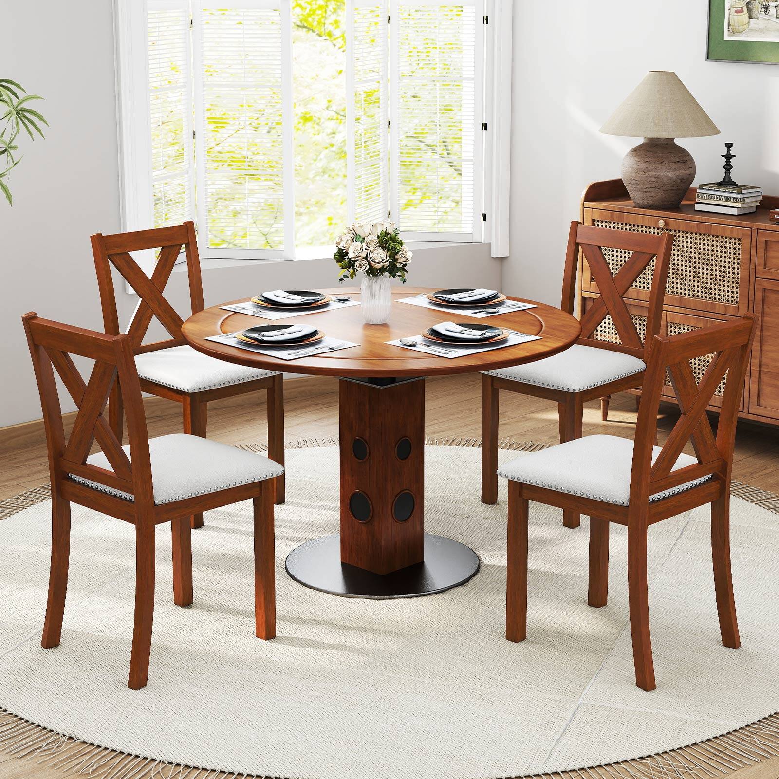 Alt View 3. Gymax - Gymax Wooden Dining Chair Set of 4 w/Acacia Wood Legs Padded Seat Curved Back - Beige.