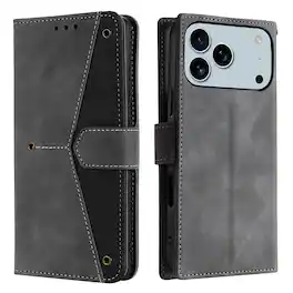 Dteck - Wallet Case for Apple iPhone 17 Pro Max,Vintage PU Leather Flip Card Holder Kickstand Magnetic Closure Phone Cover - Gray