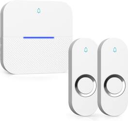 Schertz - Lighted Wireless Doorbell – 1000ft range, waterproof, 5 volume levels, 58 chimes, LED flash, 2 buttons & 1 receiver (whi - White