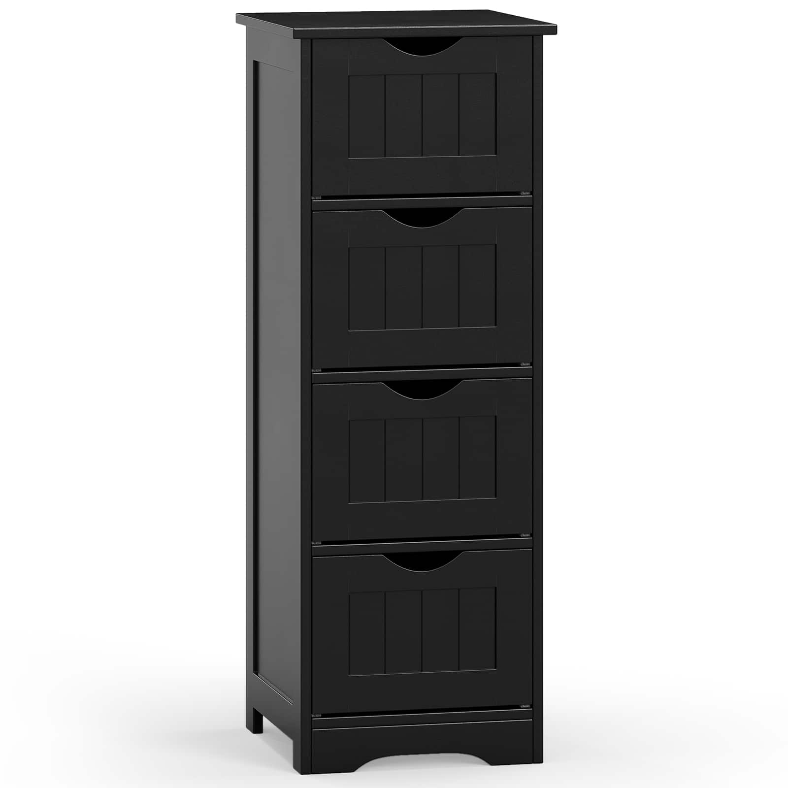 Gymax - Bathroom Floor Cabinet Freestanding Narrow Side Storage Organizer w/ 4 Drawers - Black