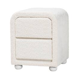 Baxton Studio - Bonilla Modern Teddy-Bear Fabric and Rubberwood 2-Drawer Nightstand - White