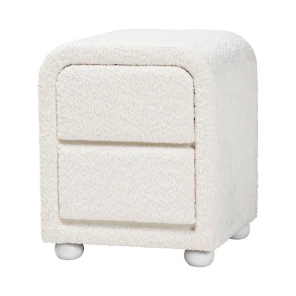 Front. Baxton Studio - Bonilla Modern Teddy-Bear Fabric and Rubberwood 2-Drawer Nightstand - White.