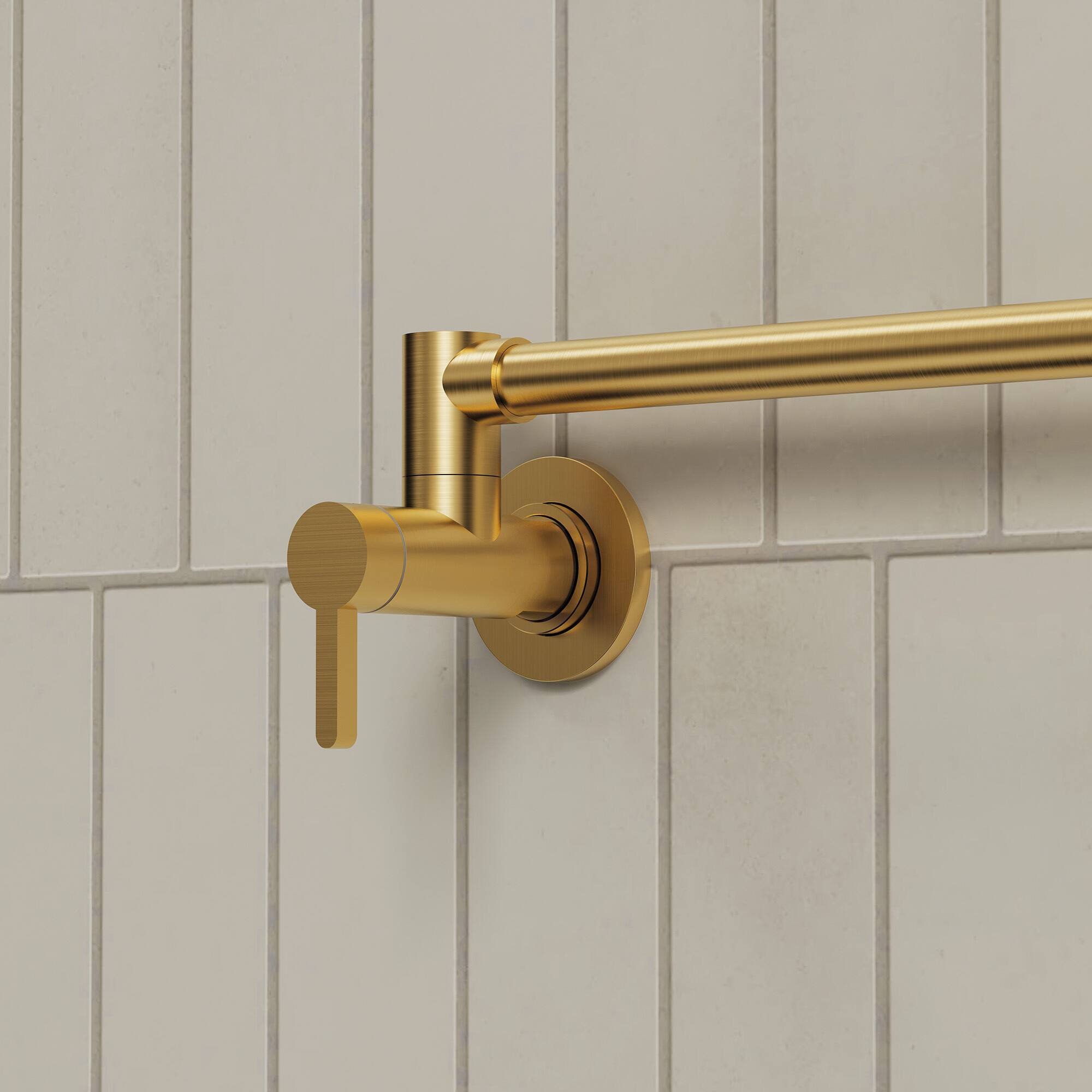 Alt View 8. GRANDJOY - Wall Mount Pot Filler Faucet, Dual Swing Joints Foldable Spout, Solid Brass for Kitchen Stove - Brushed Gold.