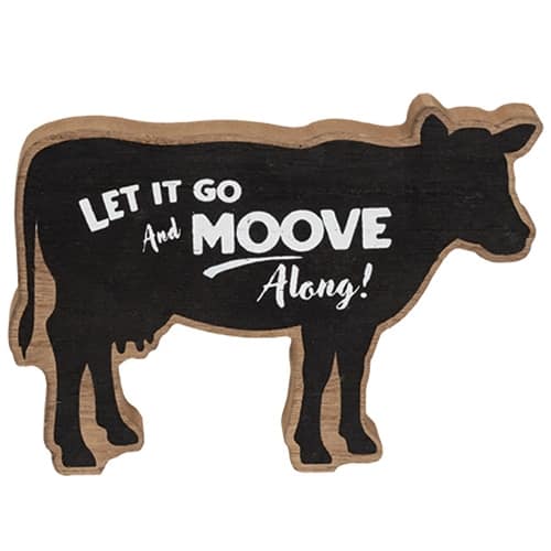 BreeBe - Let Go and Moove Along Wooden Cow Sitter - Black