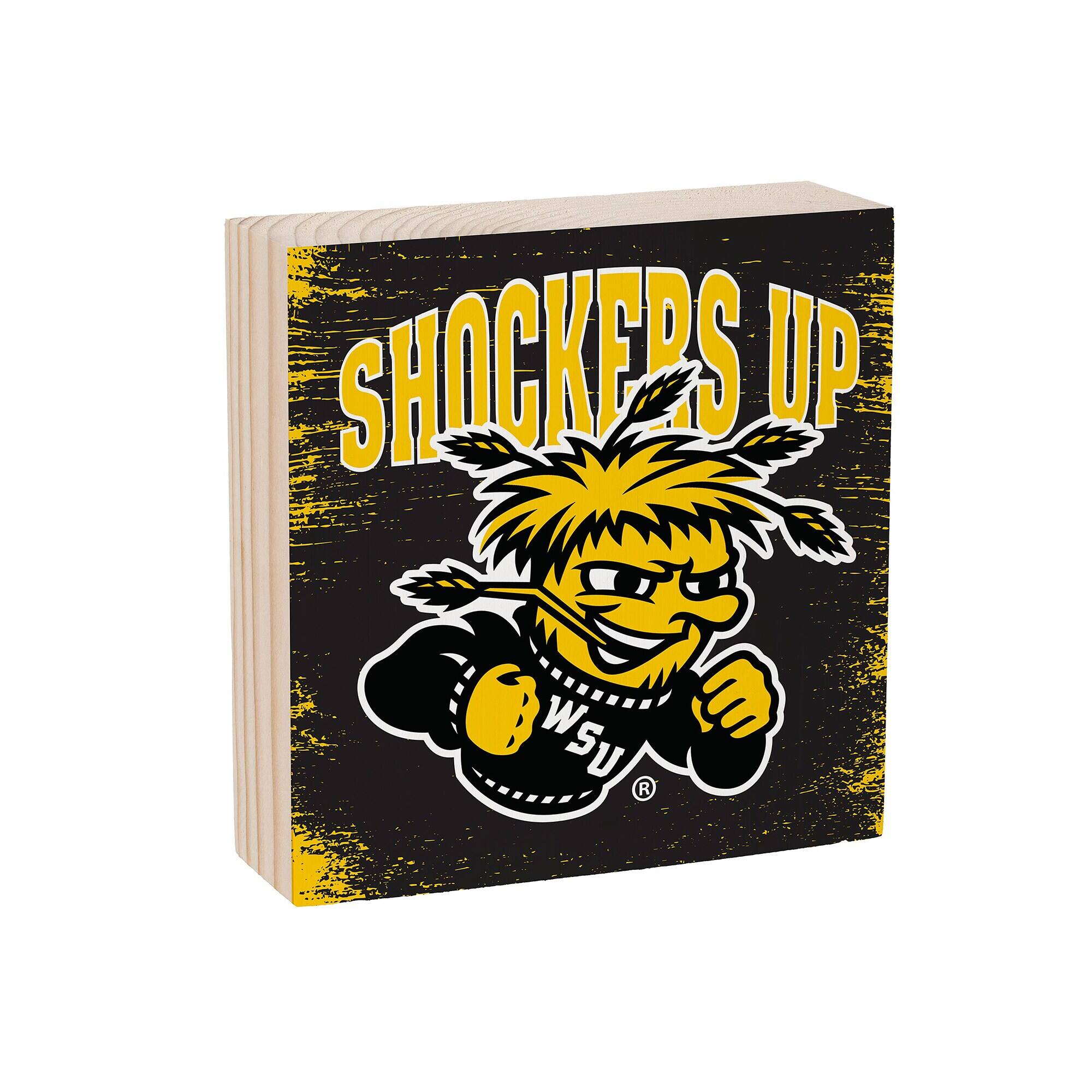 Alt View 1. Evergreen Enterprises - Wichita State Shockers 6" Square Fan Chant Wood Block Shelf Sign - Multicolor.