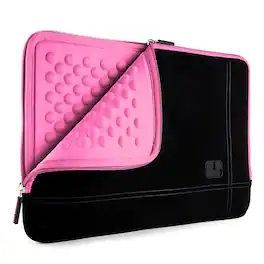 Kitcheniva - Padded Laptop Microsuede Sleeve Case Zip Bag For 13" Laptop - Black/Pink