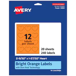 Avery - Printable Heart Labels, Bright 2-9/32" x 1-27/32", 240ct - Orange